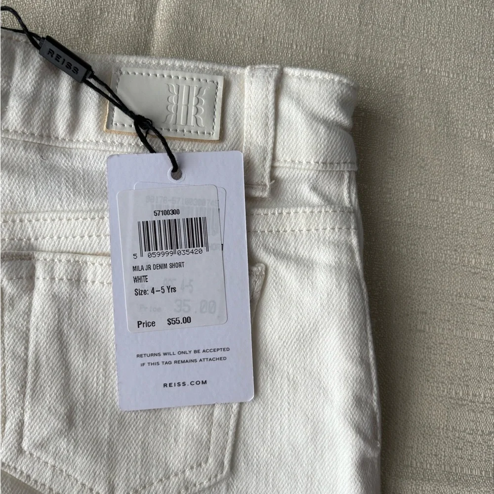 NWT Reiss Mila Jr Denim White Cut Off‎ Shorts Size 4/5